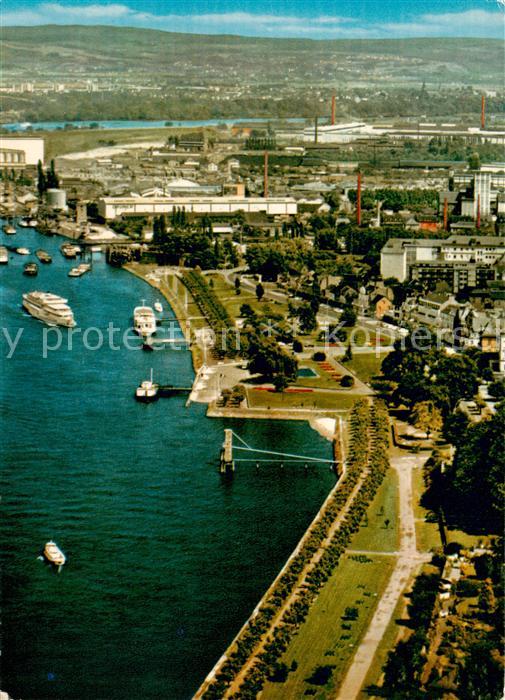 Andernach Rhein Fliegeraufnahme mit Rheinanlagen