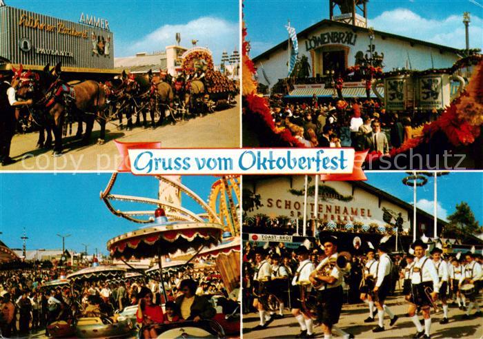 Muenchen Bayern Oktoberfest Bierkutsche Fahrgeschaefte Riesenrad Loewenbraeu