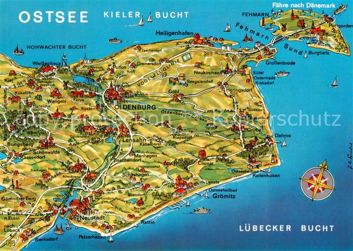 Oldenburg Holstein uebersichtskarte mit Insel Fehmarn