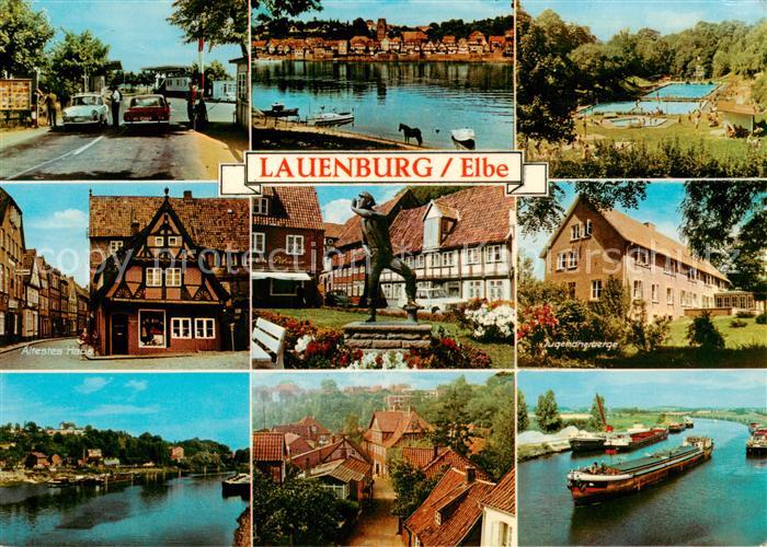 Lauenburg Elbe Strassenpartie Schwimmbad aeltestes Haus Brunnen Jugendherberge E