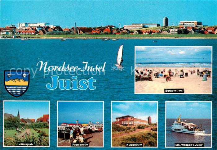 Juist Nordseebad Panorama Janusplatz Promenade Kurzentrum MS Wappen von Juist Bu