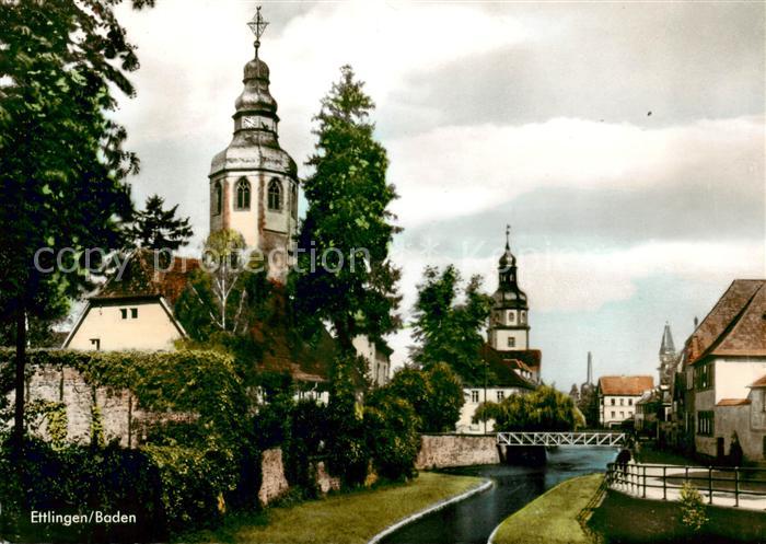 Ettlingen Albpartie mit St Martinskirche und Rathaus