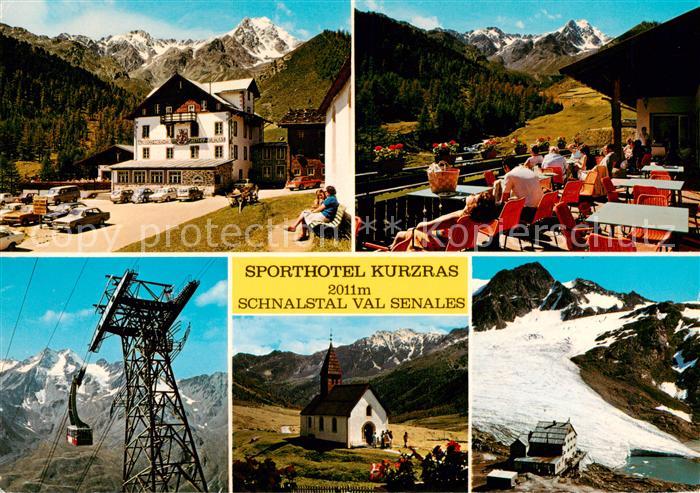 Schnalstal Trentino IT Sporthotel Kurzras Terrasse Gondelbahn Kapelle Gletscher