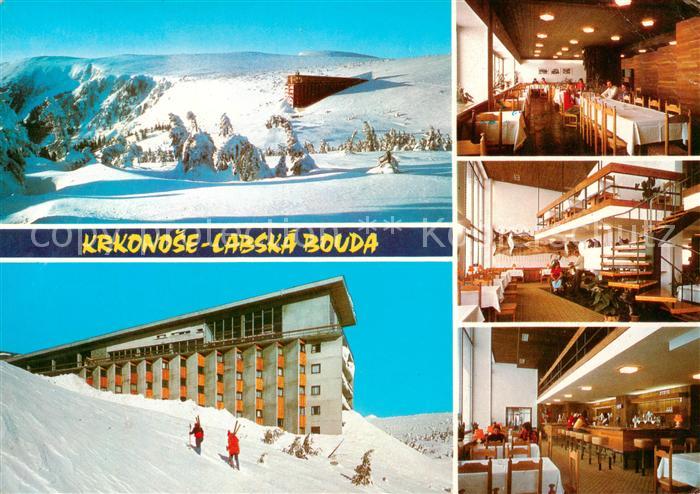 Riesengebirge Krkonose Karkonosze Labska Bouda Gastraeume Bar Winterpanorama