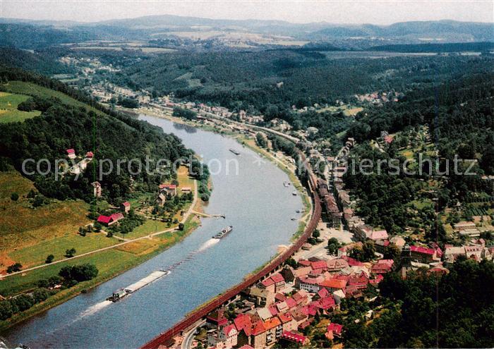 Koenigstein Saechsische Schweiz Elbepartie Fliegeraufnahme