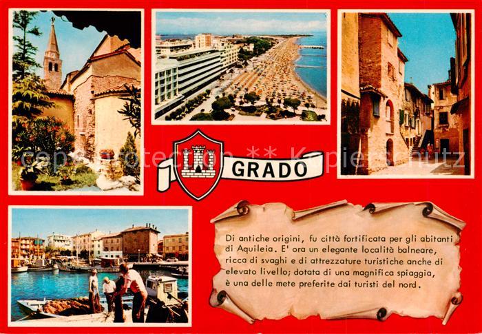 Grado Gorizia IT Kirche Strand Dorfmotiv Fischerhafen