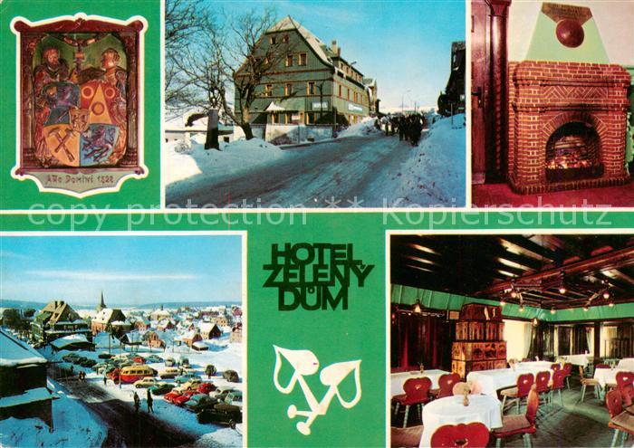 Bozi Dar Gottesgab CZ Hotel Zeleny Dum Ortspartie Kaminzimmer Panorama Gastraum