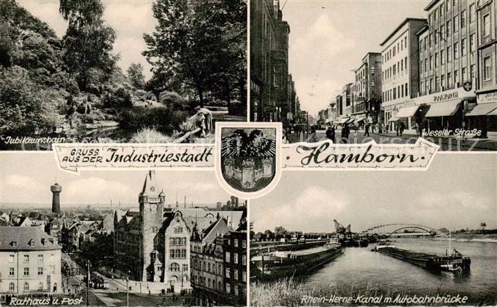 Hamborn Jubilaeumshain Weseler Strasse Rathaus Post Rhein Herne Kanal mit Autoba