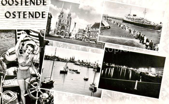 Oostende Ostende West-Vlaanderen Belgie Kirche Ozeandampfer Hafenpartie Nachtans