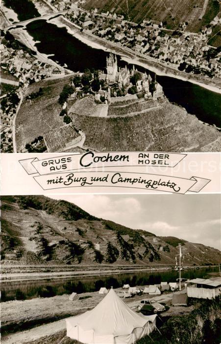Cochem Kochem Mosel Fliegeraufnahme mit Burg und Campingplatz