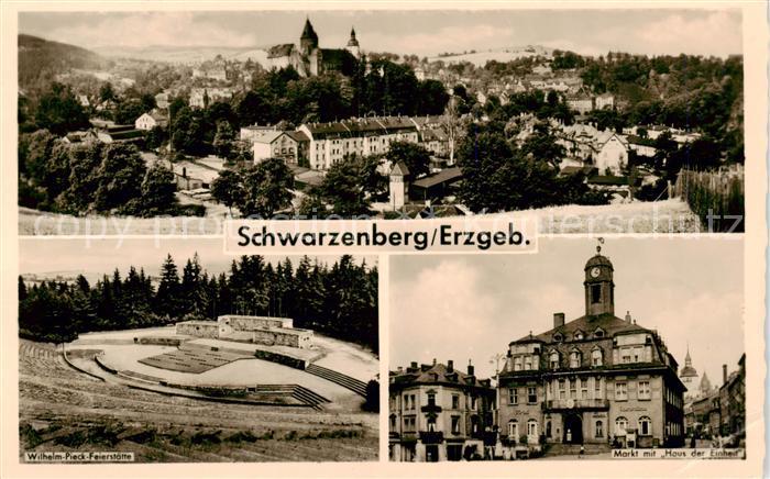 Schwarzenberg  Erzgebirge Panorama Wilhelm Pieck Feierstaette Markt mit Haus der