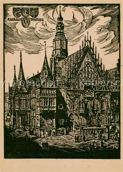 Breslau Niederschlesien Rathaus Holzschnitt