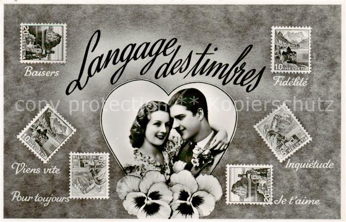 BriefmarkenSPRACHE auf Ak Language des Timbres-- Schweiz