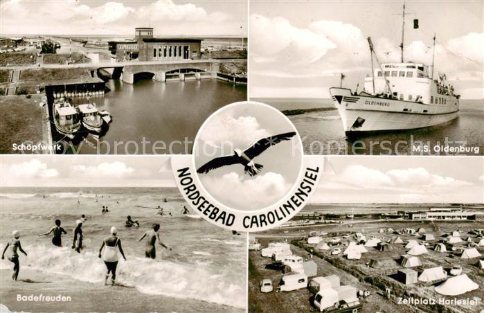 Carolinensiel Ostfriesland Schoepfwerk MS Oldenburg Badefreuden Zeltplatz Harles