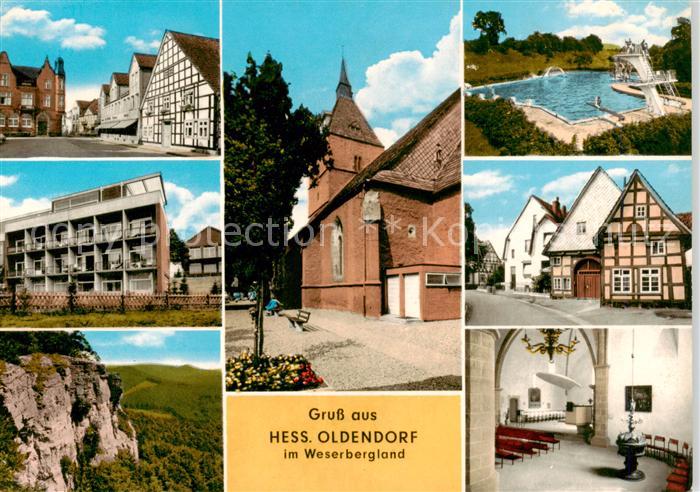 Hessisch-Oldendorf Teilansichten Kirche Schwimmbad Fachwerkhaeuser Panorama