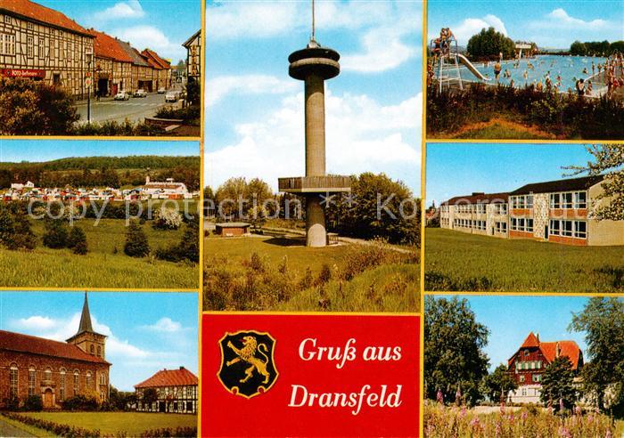 Dransfeld Ortspartie Panorama Kirche Fernsehturm Schwimmbad