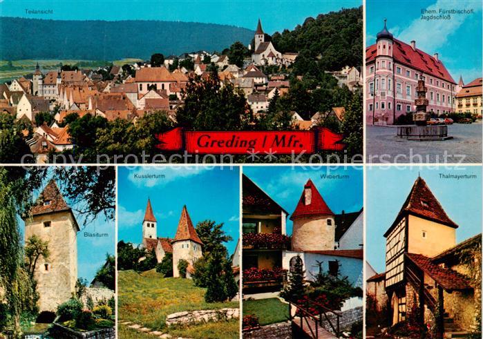 Greding Panorama Ehem Fuerstbischoefl Jagdschloss Blasiturm Kusslerturm Wibertur
