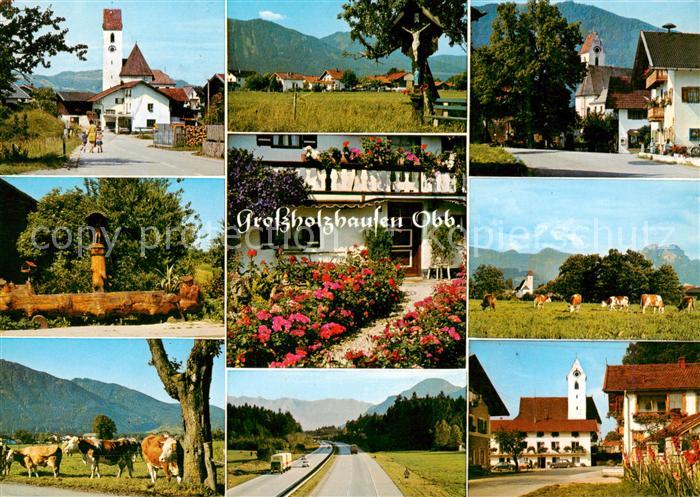 Grossholzhausen Kirche Dorfbrunnen Viehherde Autobahn Ortspartie