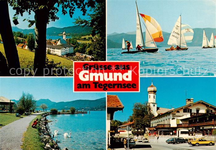 Gmund Tegernsee Panorama Blick zum Hirschberg Uferpromenade Segeln Ortsmotiv mit