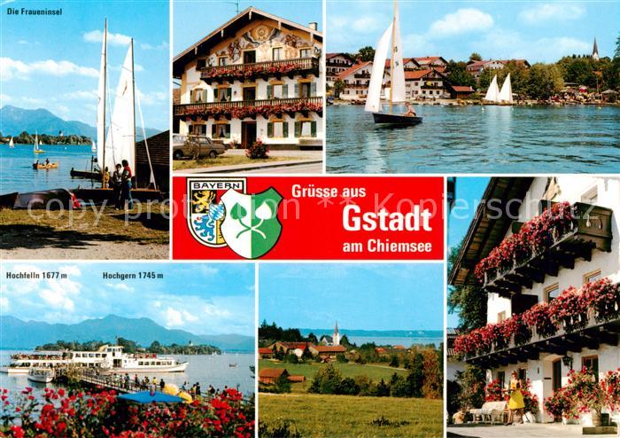 Gstadt Chiemsee Fraueninsel Hotel Segeln Dampferanleger Panorama Blumenschmuck