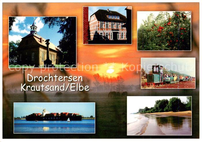 Drochtersen Bilder vom Land Kirche Touristenbahn Sandstrand Obstbaeume Abendstim