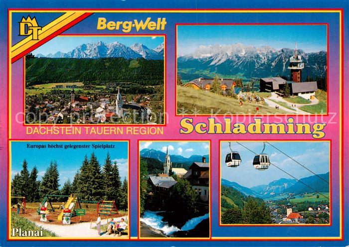 Schladming Obersteiermark AT Panorama Spielplatz Fernsehturm Kirche Seilbahn