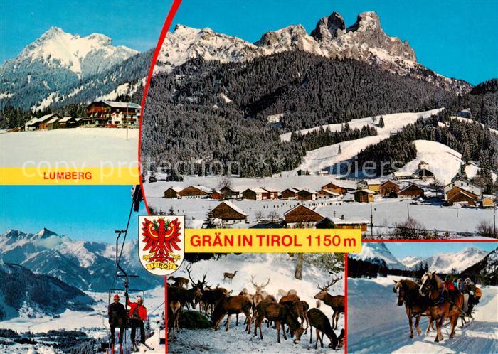 Graen Tannheimertal Tirol AT Lumberg Panorama Sessellift Wildfuetterung Pferdesc