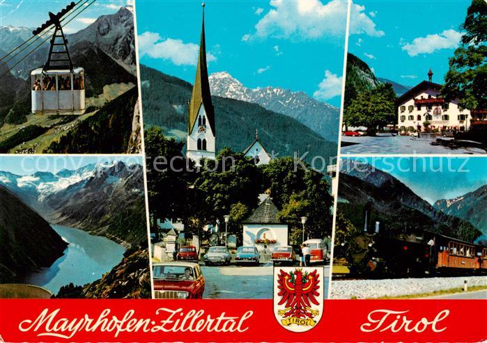 Mayrhofen Zillertal AT Seilbahn Kirche Gasthaus Dampflok