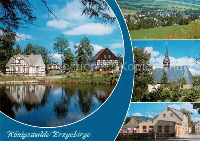 Koenigswalde Erzgebirge Fachwerkhaeuser Panorama Kirche Strassenpartie