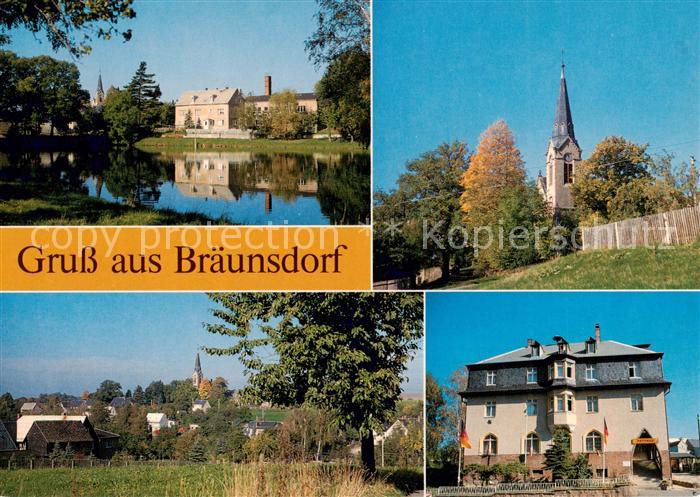 Braeunsdorf Oberschoena Grosser Teich Kirche Teilansicht Rathaus