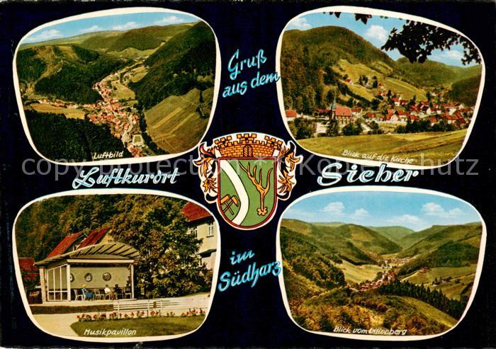 Sieber Herzberg am Harz Fliegeraufnahme Kirche Musikpavillon Blick vom Lilienber