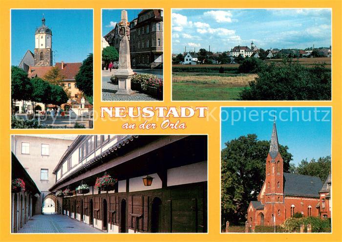 Neustadt Orla Marktplatz Postmeilensaeule Neustadt Hist Fleischbaenke Kath Kirch