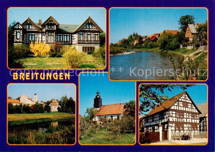 Breitungen Werra Gaststaette Seeblick OT Herrenbreitungen Blick zur Burg Kirche