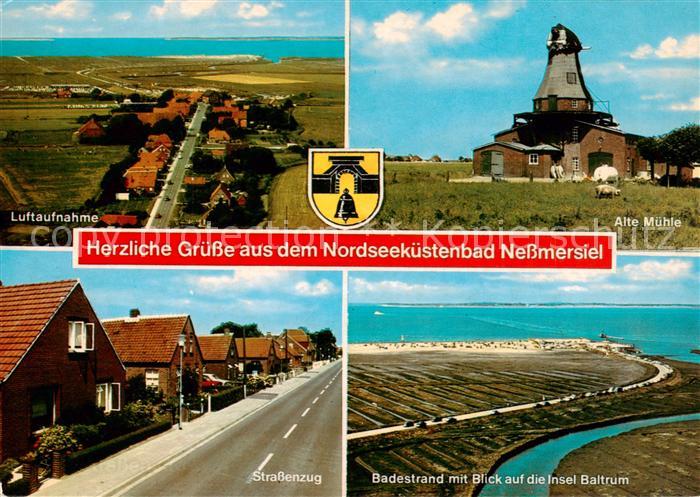 Nessmersiel Fliegeraufnahme Alte Muehle Strassenzug Badestrand