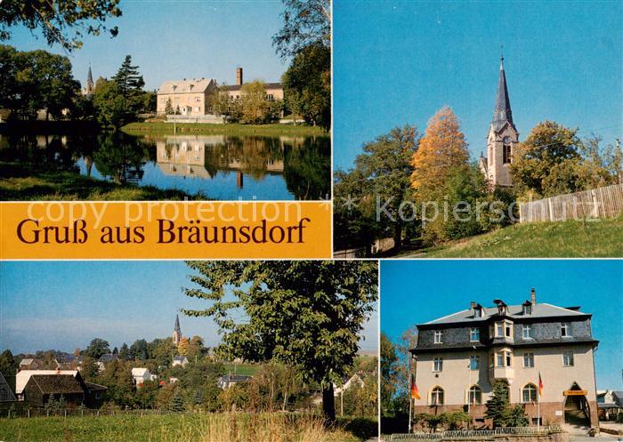 Braeunsdorf Oberschoena Grosser Teich Kirche Teilansicht Rathaus