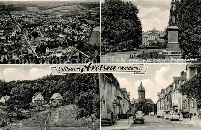 Arolsen Bad Fliegeraufnahme Fischhaus Kaiser Wilhelm Denkmal und Residenzschloss