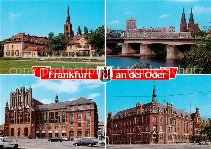 Frankfurt Oder Gertraudenplatz mit Gertraud Kirche Friedensbruecke Rathaus Postg
