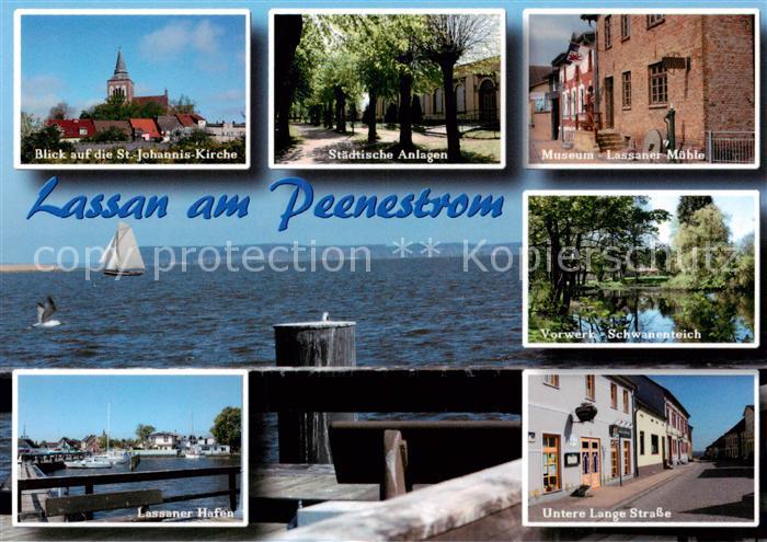 Lassan Johannis Kirche Staedt Anlagen Museum Lassaner Muehle Vorwerk Schwanentei