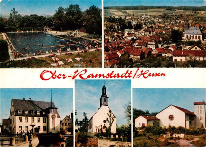 Ober-Ramstadt Oberramstadt Muehltal DARMSTADT Schwimmbad Panorama Rathaus Kirche