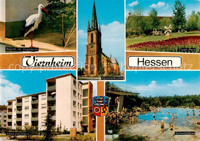 Viernheim Storch im Vogelpark Apostelkirche Tivoli Park Altenwohnheim Schwimmbad