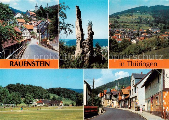 Rauenstein Thueringen Ortsansichten Sportplatz Felsen Natur