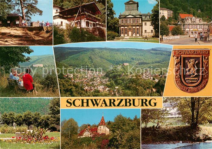 Schwarzburg Thueringer Wald Teilansichten Perle des Schwarzatales Wappen