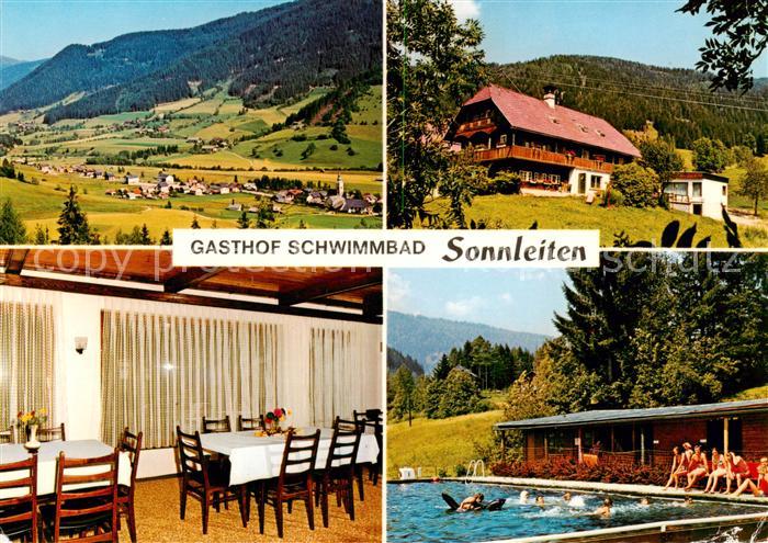 Gnesau Kaernten AT Gasthof Sonnleiten Gastraum Swimming Pool Panorama