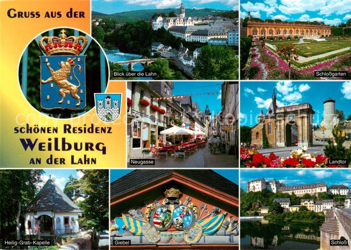 Weilburg Panorama Blick ueber die Lahn zum Schloss Garten Gasse Landtor Heilig-G