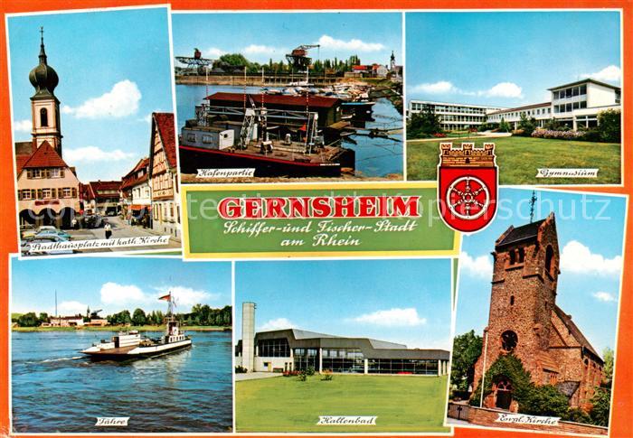 Gernsheim Stadthausplatz Kirche Rheinhafen Gymnasium Rheinfaehre Hallenbad
