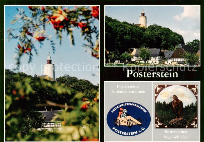 Posterstein Ortsmotiv mit Burg Postensteiner Vogelschiessen Seifenkistenfreunde