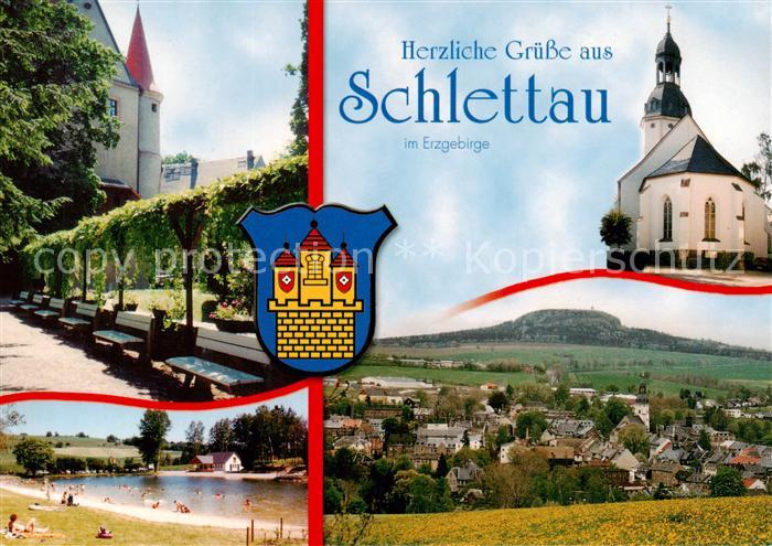 Schlettau Erzgebirge Schloss St. Ulrich Kirche Badeweiher Ortsansicht Wappen