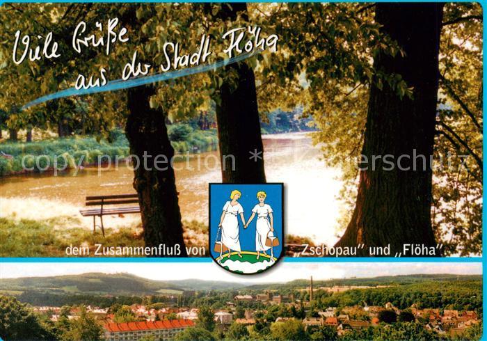 Floeha Zusammenfluss von Zschopau und Floeha Stadtpanorama Wappen