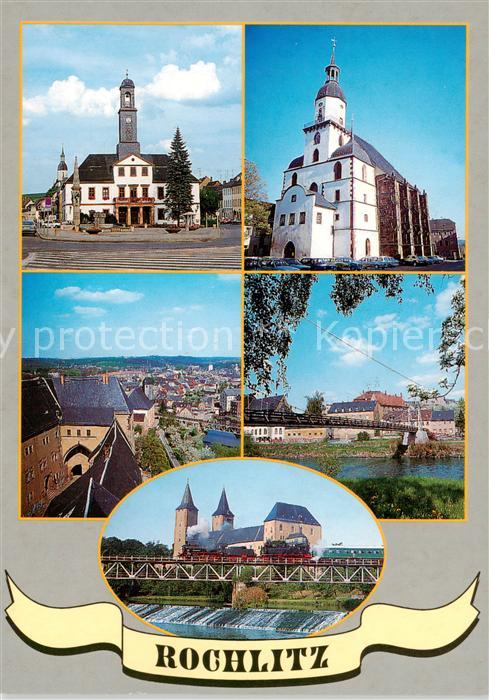 Rochlitz  Sachsen Rathaus Kunigundenkirche Teilansicht Haengebruecke Schloss