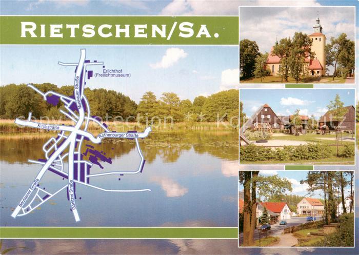 Rietschen Teilansichten Erlichthofsiedlung Kirche See